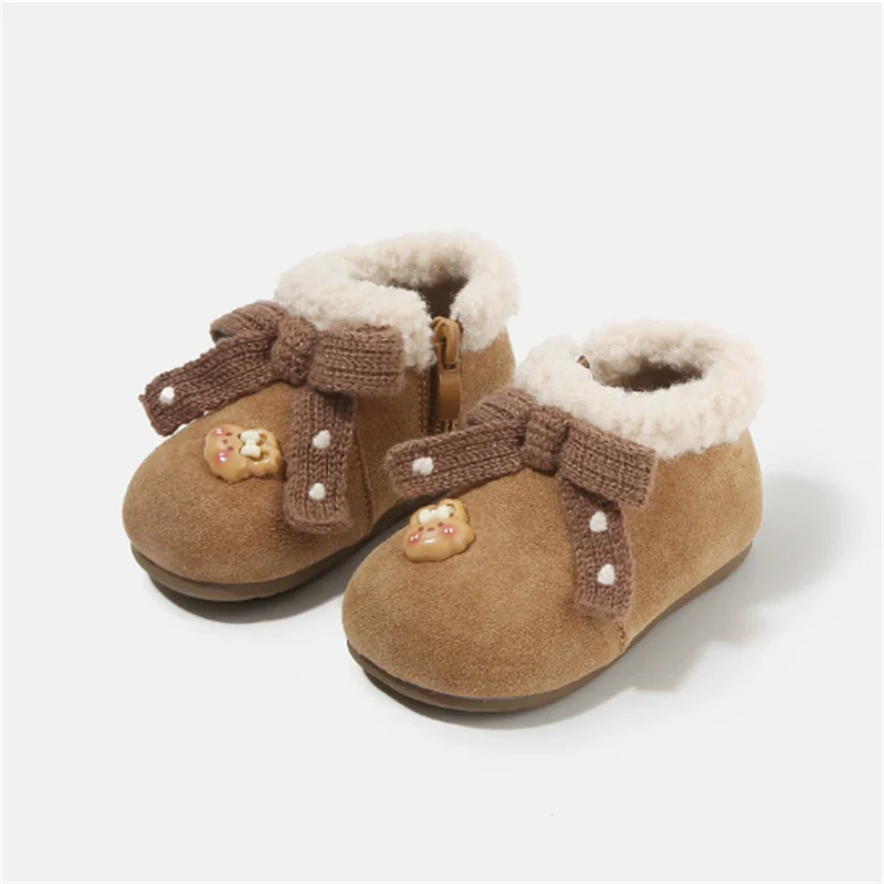 

Новая зимняя детская обувь, кожаная теплая меховая обувь с узлом-бабочкой для малышей, модные ботинки для маленьких девочек, европейские размеры 16-26 лет