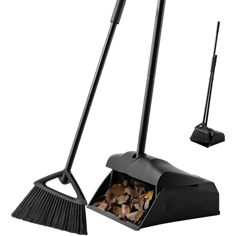 

Commercial Angle Broom and Dustpan Combo, with Long Handle, Lobby Dust Pan Sweep Set or Outdoor Garages Courtyard Sidewalks Deck