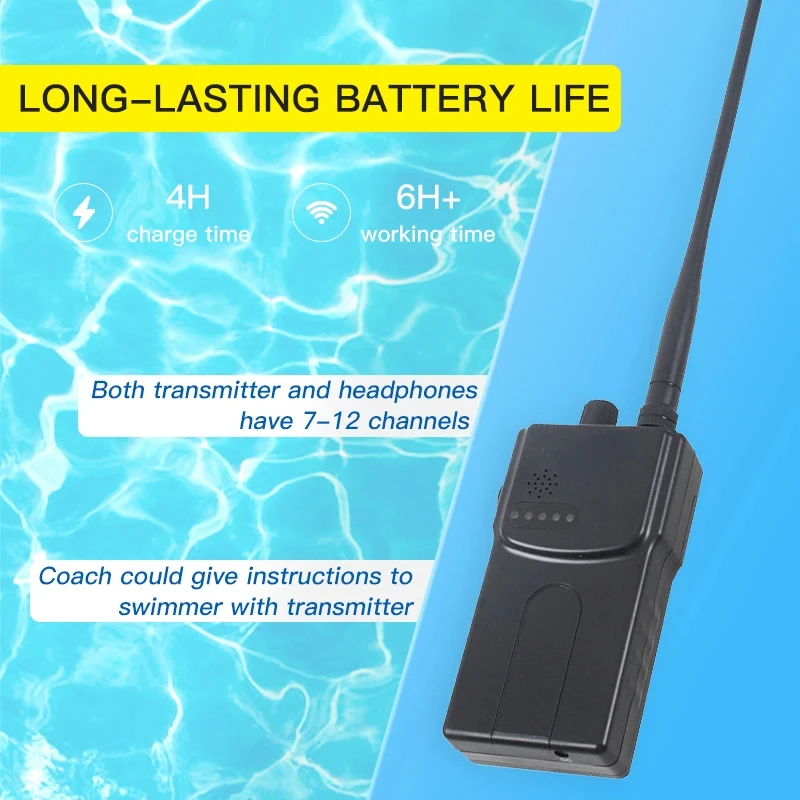 SwimTalk H900 FM Transmitter 120 Meters Distance Swimming Training 12 Channel Water Sports Communication