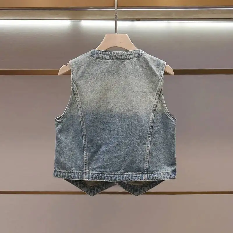 ANJY Spring Summer New Women High-End Hot Girl Style Embroidered Flares V-Neck Denim Vest Stylish Patchwork Ins Waistcoat A23033