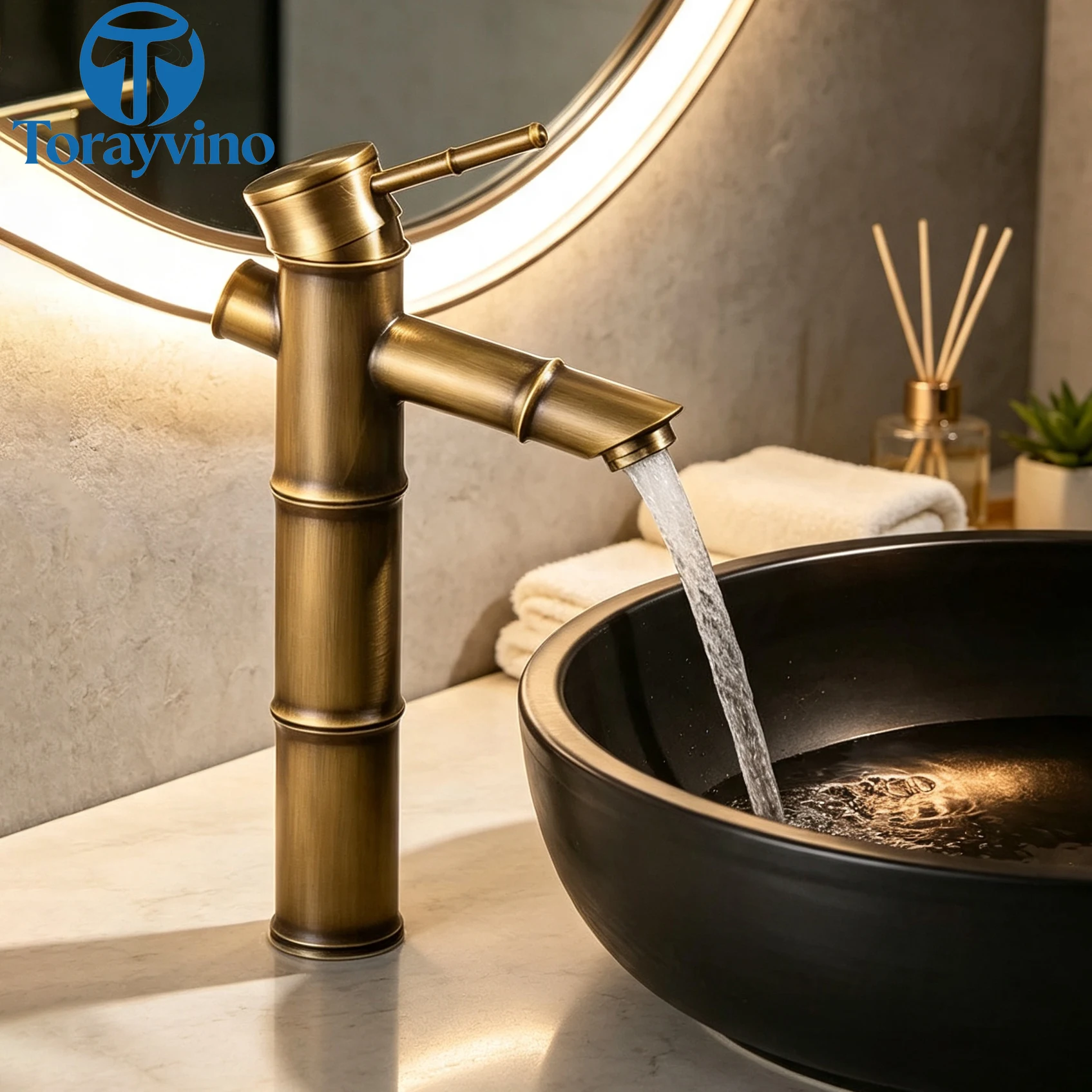 Torayvino Luxury Black Antique Brass Bathroom Basin Faucet Vessel Sink Bamboo Finish Faucets Sink Bath Faucet Mixer Tap