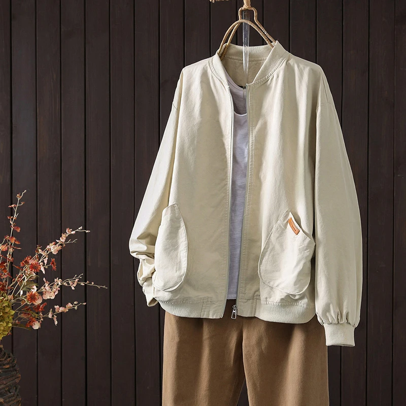 

Women Long Sleeve Casual Coats New Arrival 2025 Autumn Simple Style Stand Collar Solid Color Loose Female Basics Jackets T731