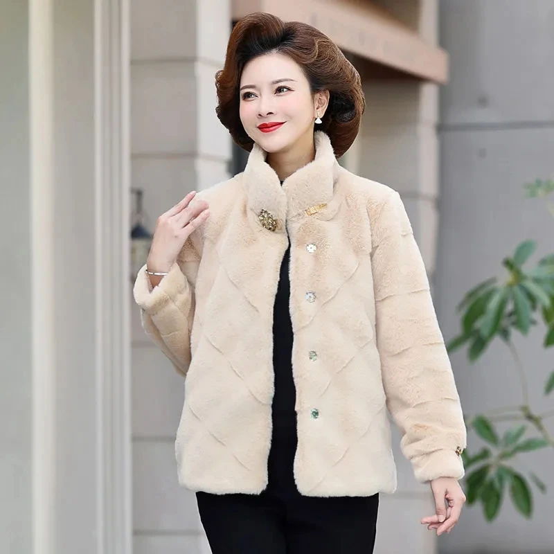 Autumn/Winter Short Jacket Women Imitation Fur Coat Korean Thicke Imitation Mink Fur Coat Middle Aged Female Outerwear Overcoat