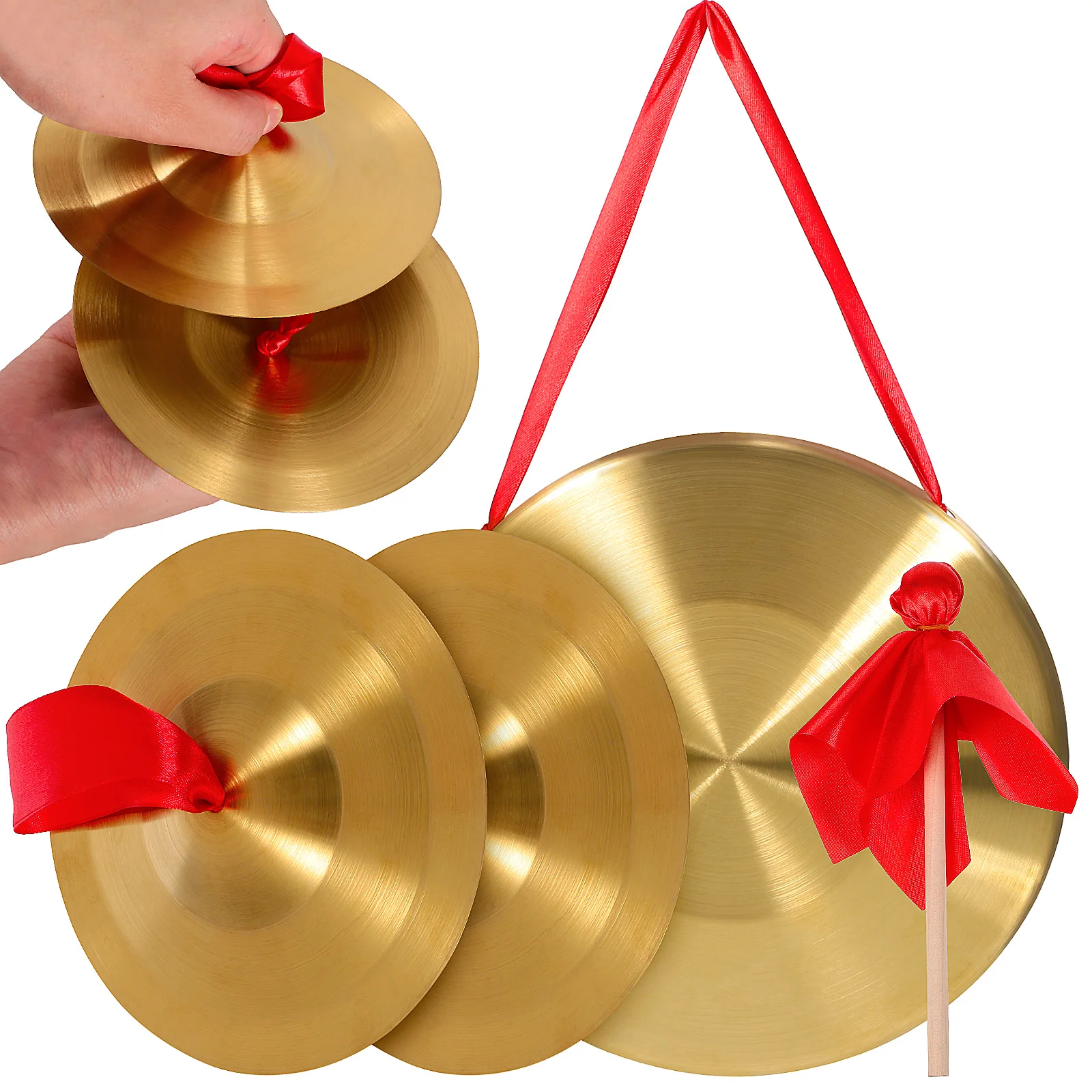 

1 Gong 22cm 1 Pair 15cm Cymbals Copper Gong Hand Percussion Instrument Mini Metal Bells Set Great Sound Wide Applications Proper