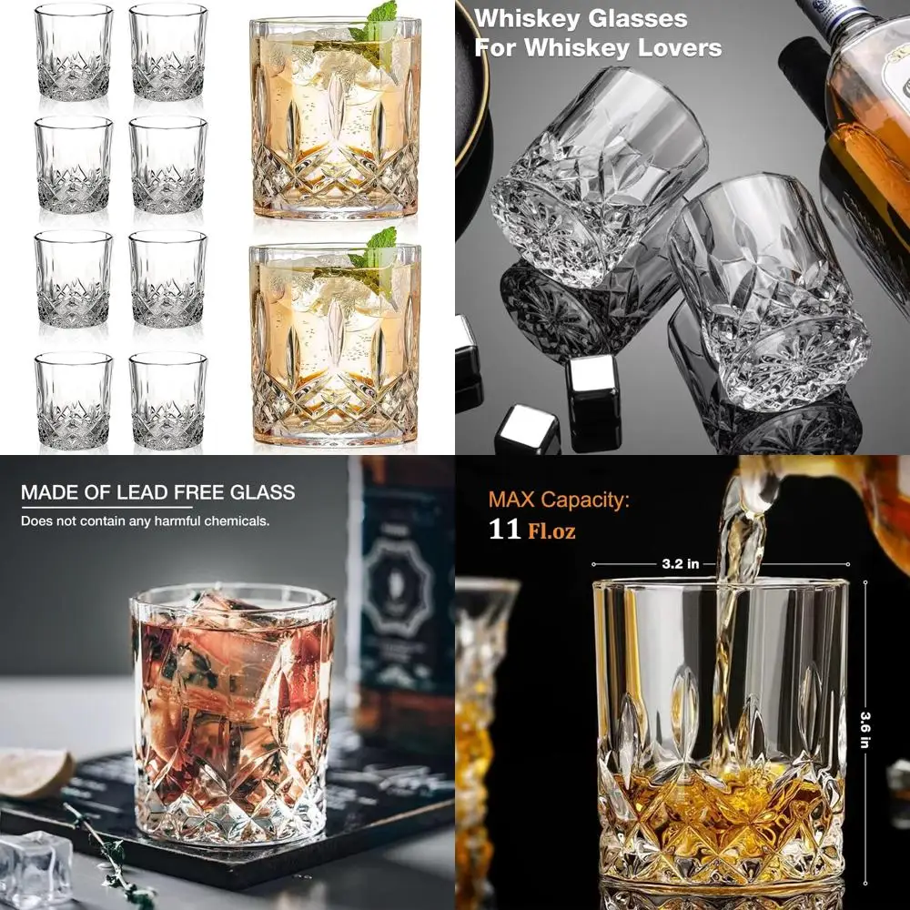 

Crystal Whiskey Glasses Set of 8(Buy 6, get 2 Free), 11 OZ Old Fashioned Whiskey Glasses, Bourbon Cocktail Rocks Glasses, Clear
