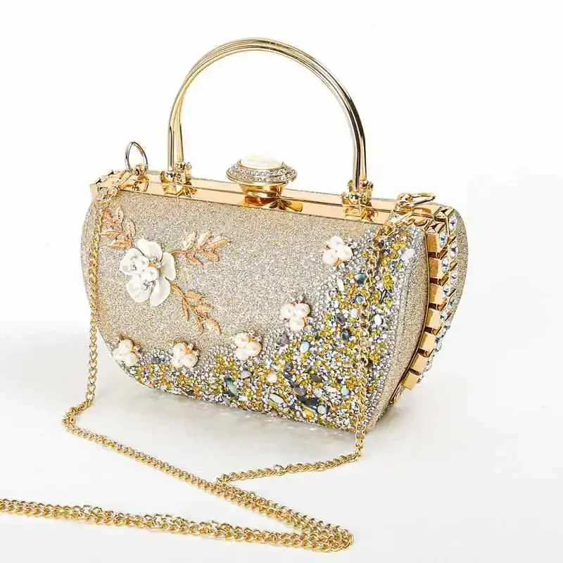 2024 New Arrival Flower Crystal Wedding Bridal Clutch Purse Luxury Designer Women's Dinner Party Cocktail Handbags Diamond Bags