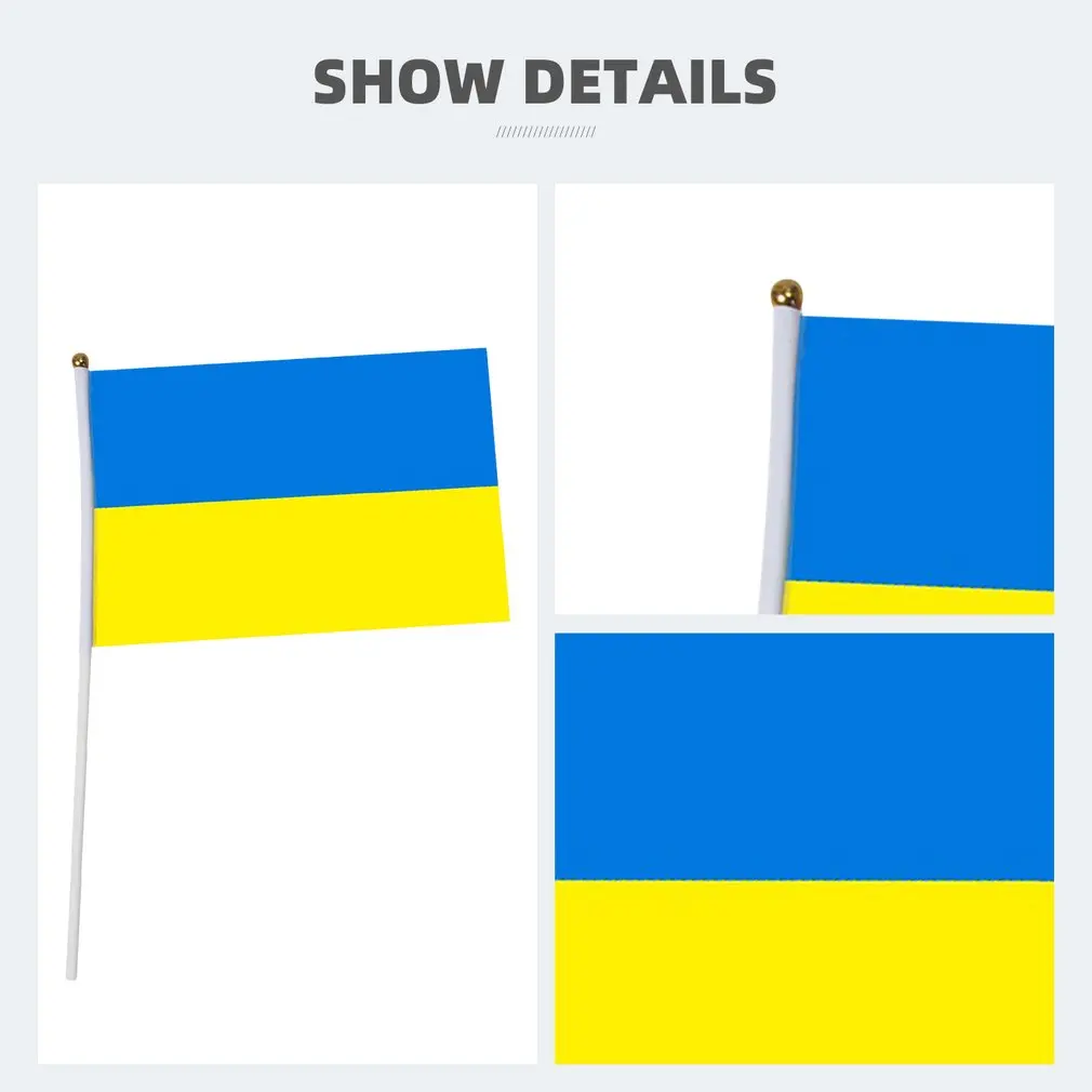 10 قطعة 14*21 سنتيمتر أعلام الأوكرانية باتريوت العلم الوطني أوكرانيا تحلق العلم راية مع البلاستيك سارية العلم أعلام للتلويح بالأيدي