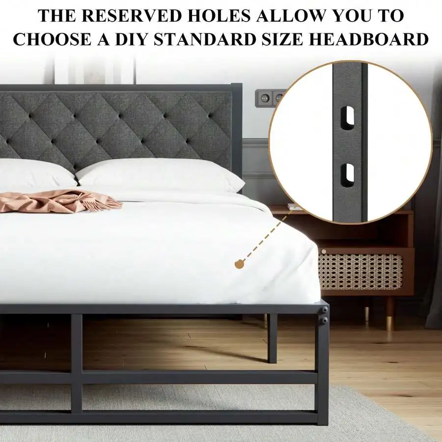 Twin|Full|Queen|King Size Metal Bed Frame, 14 Inch Heavy Duty, High Under Bed Platform Storage Space, Steel Slats Support Up To - view 3