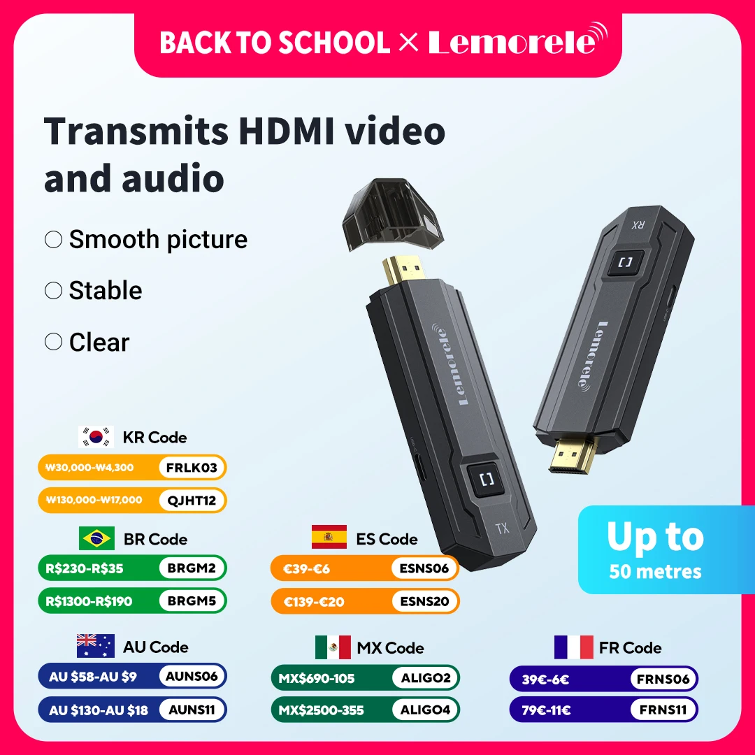 Photography Videography - Lemorele ワイヤレスHDMI送受信機 ビデオ伝送キット エクステンダー 50m ビデオトランシーバー