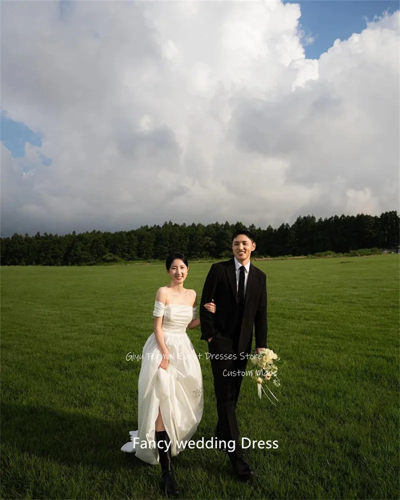 Giyu Simple A Line taffetà corea abiti da sposa servizio fotografico maniche con spalle scoperte lunghezza del pavimento corsetto indietro abiti da sposa personalizzati