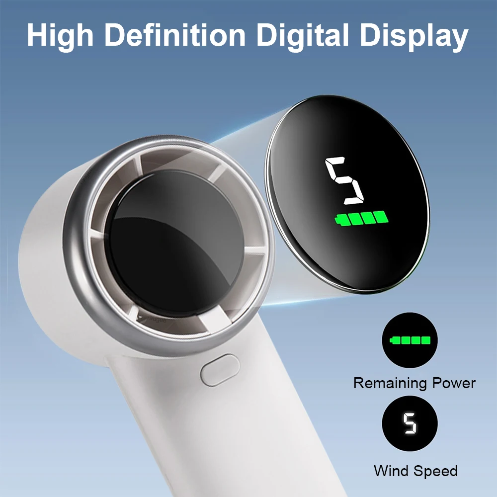 Portable Handheld Fan Mini USB Rechargeable Fan 5 Gear Speeds Adjustable Bladeless Turbo Fan Air Cooler With Digital Display