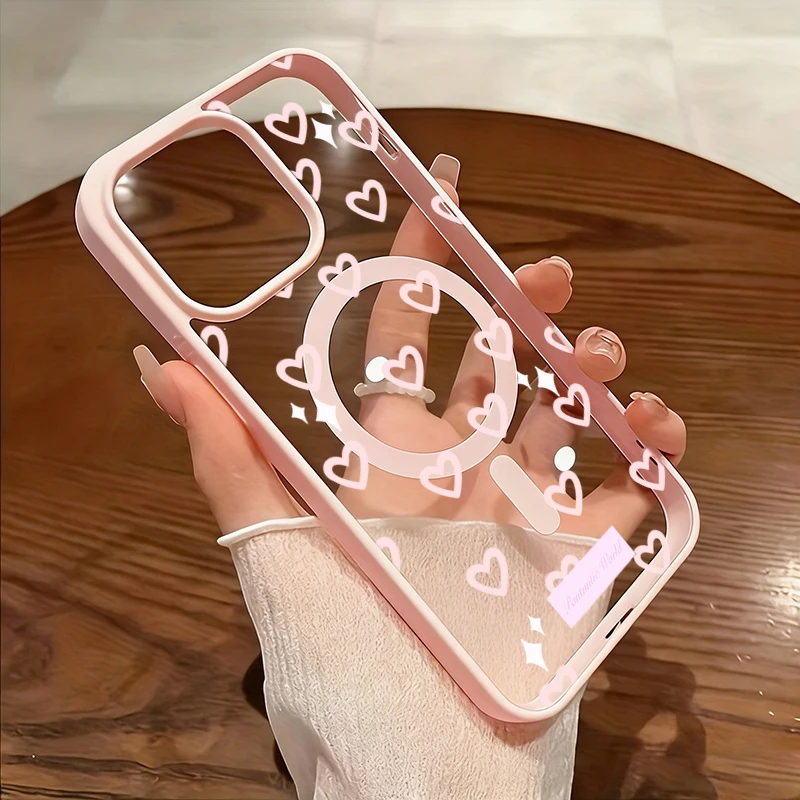 Rosa Herzmuster Transparente Handyhülle für iPhone 17 16 15 11 14 13 12 Pro Max Plus Hüllen 17Air für Silikon Magnetische Abdeckung – Detail 2