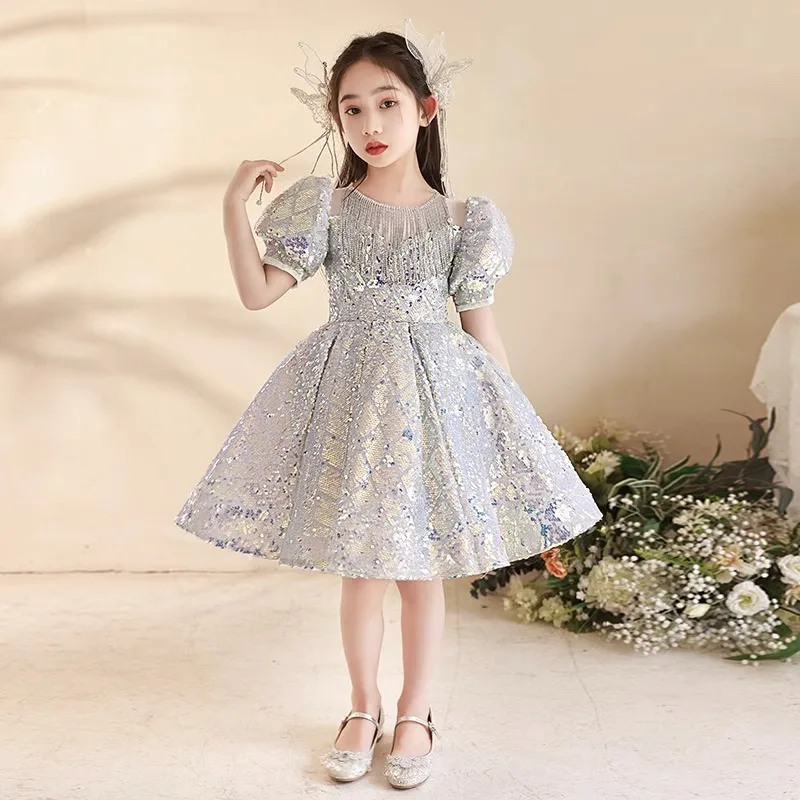 2024 Luxury Birthday Dress for Girls Kids Princess Sequined Ball Gown for Formal Occasions Children Prom Dresses Teens Partywear