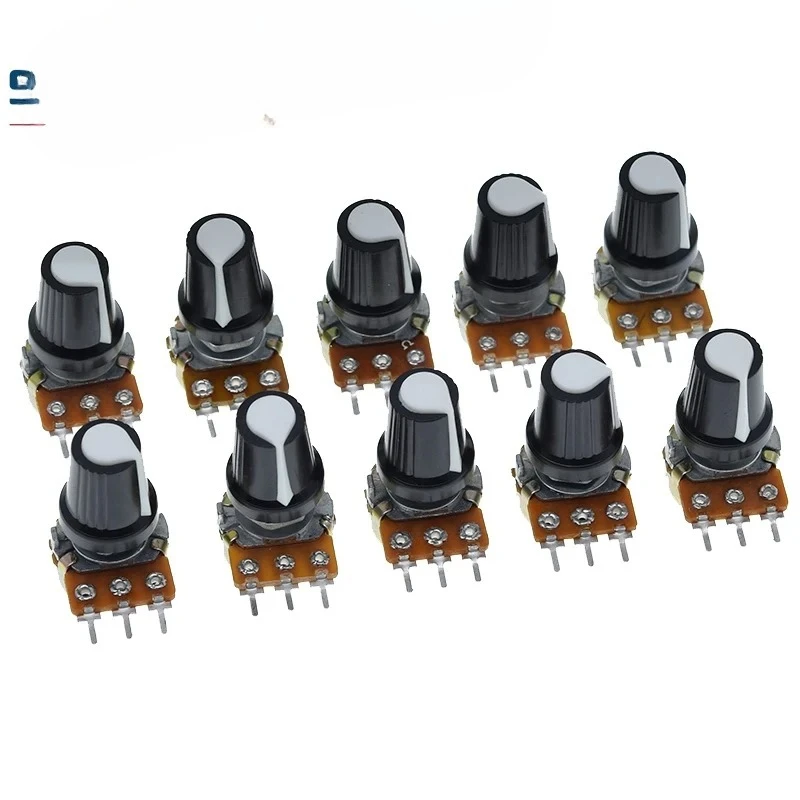 ชุด 5 ตัว โพเทนชิโอมิเตอร์แบบหมุน WH148 1K 10K 20K 50K 100K 500K โอห์ม 15 มม. 3 ขา แบบเส้นตรง สำหรับ Arduino พร้อมฝาครอบสีขาว AG2