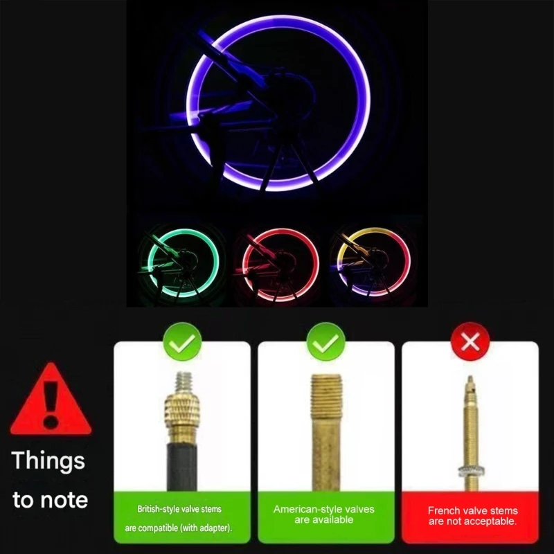 4 Piece Wheel Light Set Battery Powered Tire Stem Lights for Car Motorcycle Bike Decorative Evening Visibility