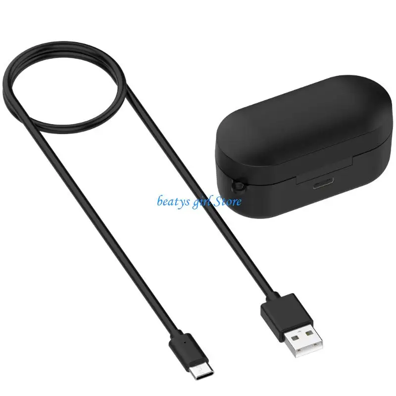 C7AB Portable Earphone Charging Cradle with Type C Port and Cable, 600mAh Capacity Charging Case with Double-Slot Interior for