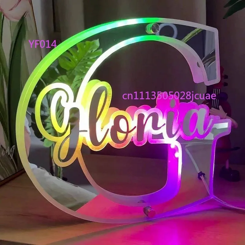 Cross-border LED Acrylic Mirror Night Light Custom Alphabet Neon Lamp Personalized English Decor Light for Bedroom