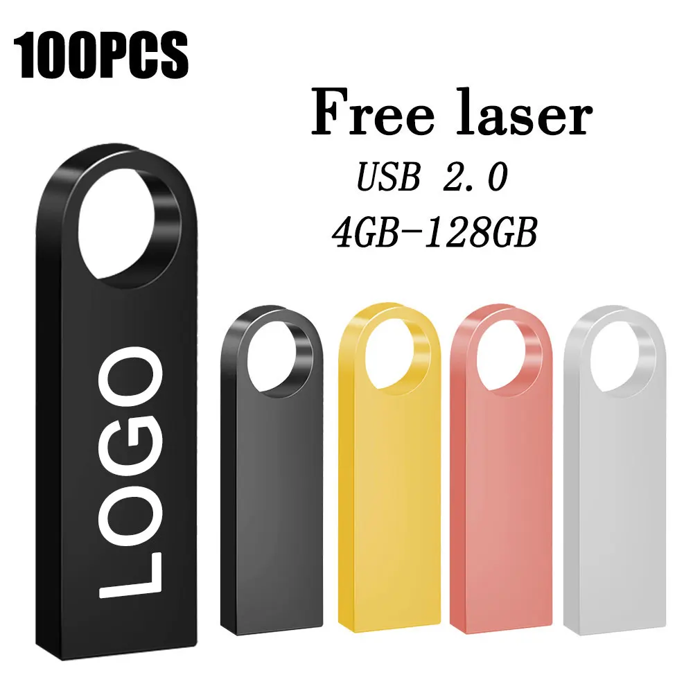 

100PCS/lot Free Custom LOGO Metal USB Pendrive 1GB 2GB 4GB 8GB 16GB Music Flash Pen Drive 32GB Memory Stick Company Gift U-disk