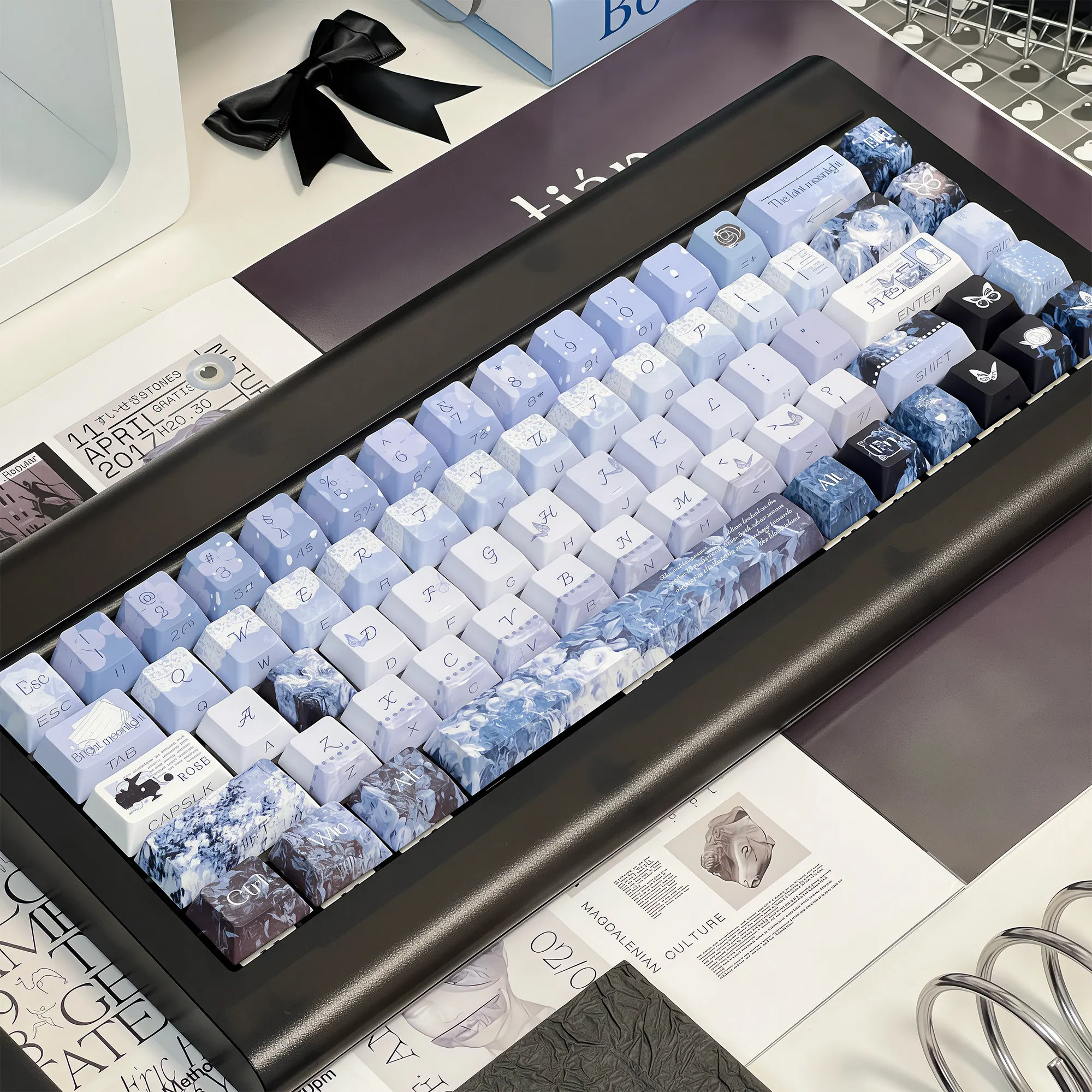 MAIMOOO Silent Moonlight Keycaps Cherry Profile PBT Gradient Blue Purple Rose Butterfly Aesthetic Keycap for Mechanical Keyboard