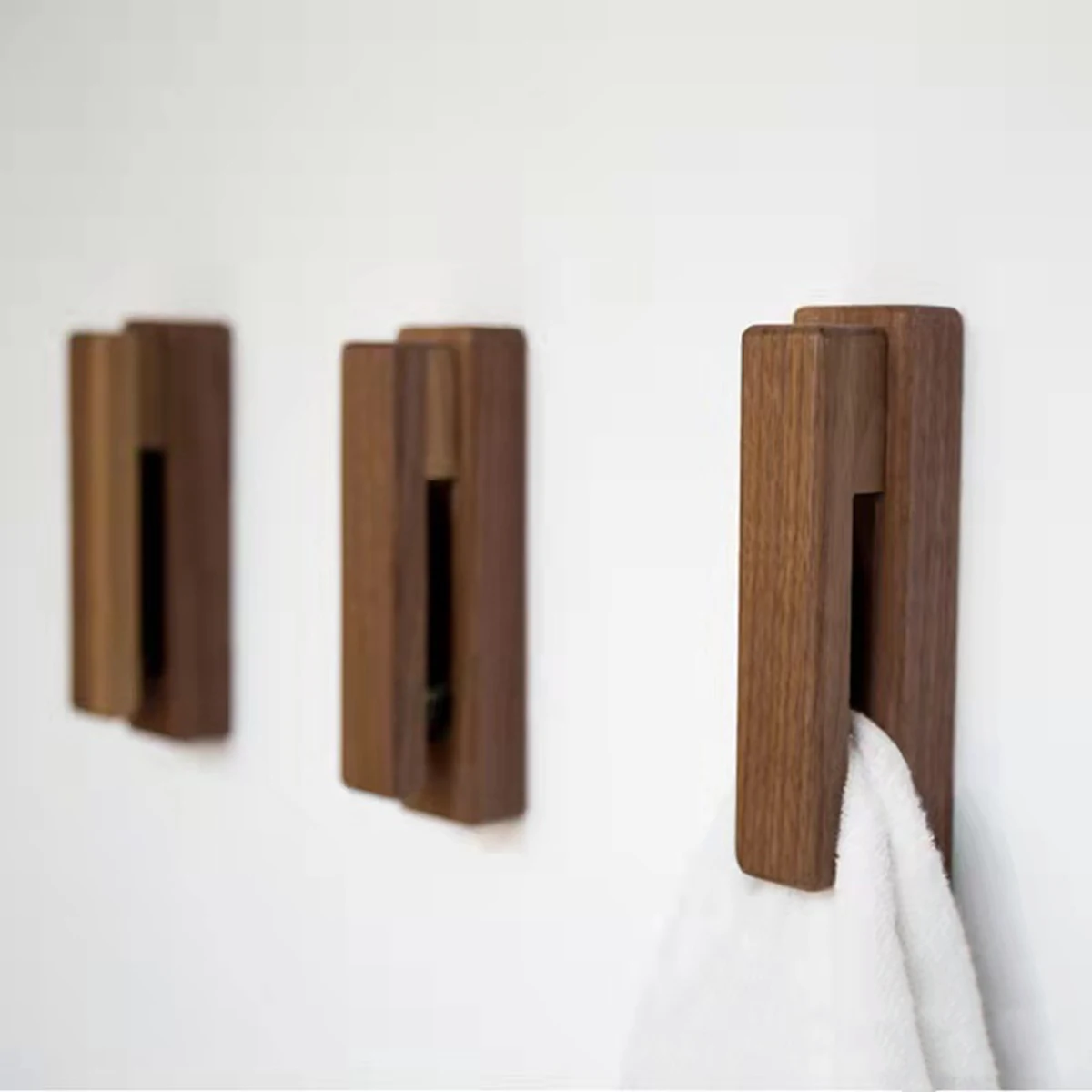 Scandinavian Wooden Towel Hooks No-Hole Bathroom Home Furnishings Strong Adhesive Wall Hooks Wall Coat Hooks