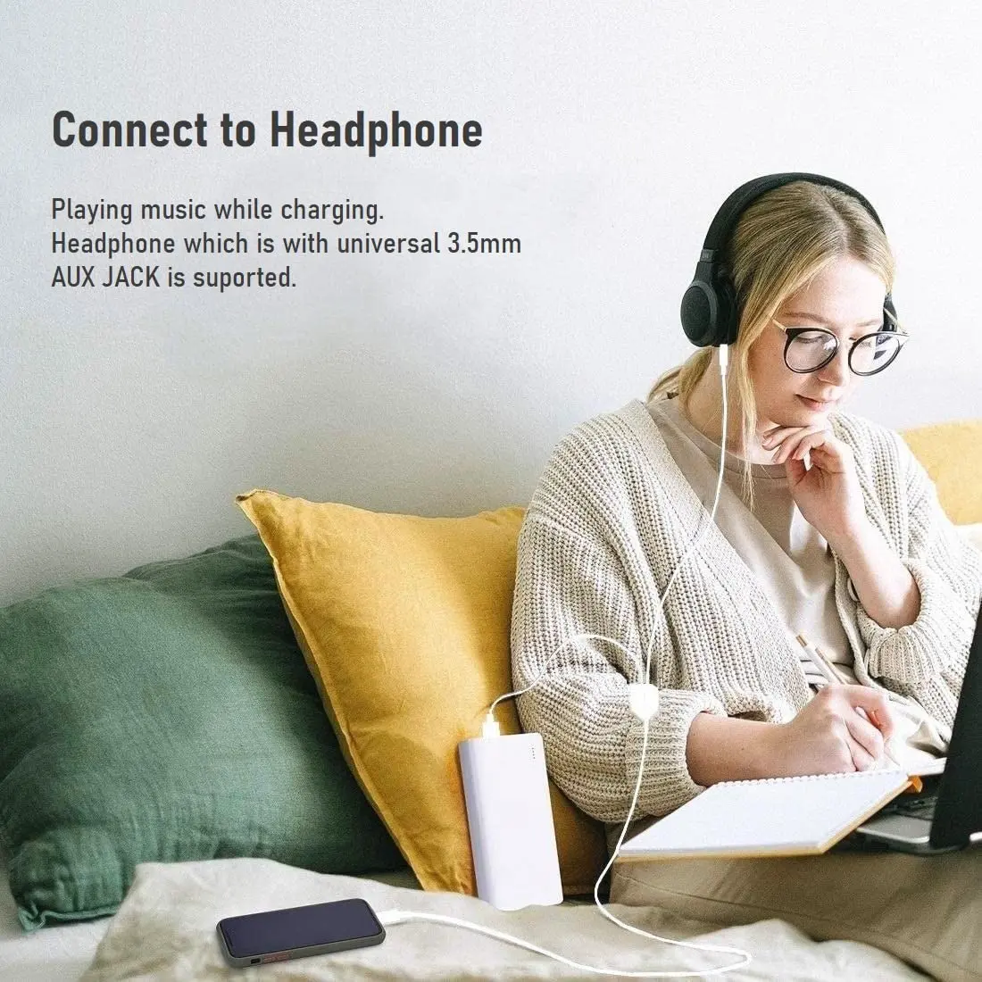 كابل USB C إلى 3.5 ملم Audio Aux Jack مع سلك شحن متوافق مع iPhone 15Pro 15 وSamsung Galaxy S20/S20 والهواتف الأخرى