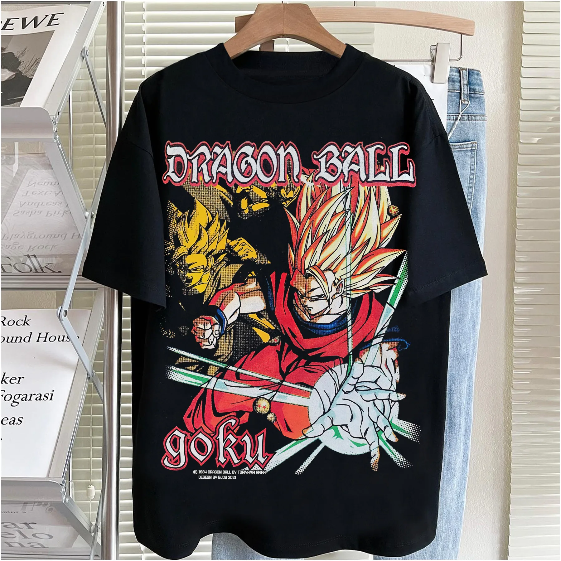 

2026 Summer Dragon Ball Super Saiyan Goku Oversized T-Shirt High Quality 100% Cotton Print Retro Anime Tee for Men Women