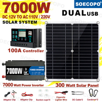 SOECOPO 7000W Solar Power System 12V to 110V 220V AC 100A Controller 300W Panel Inverter for Home RV Camping CE/RoHS Certified