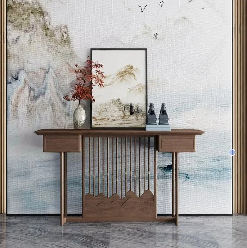 A New Chinese-style entrance table, living room strip case decoration entrance table against the wall, solid wood strip table