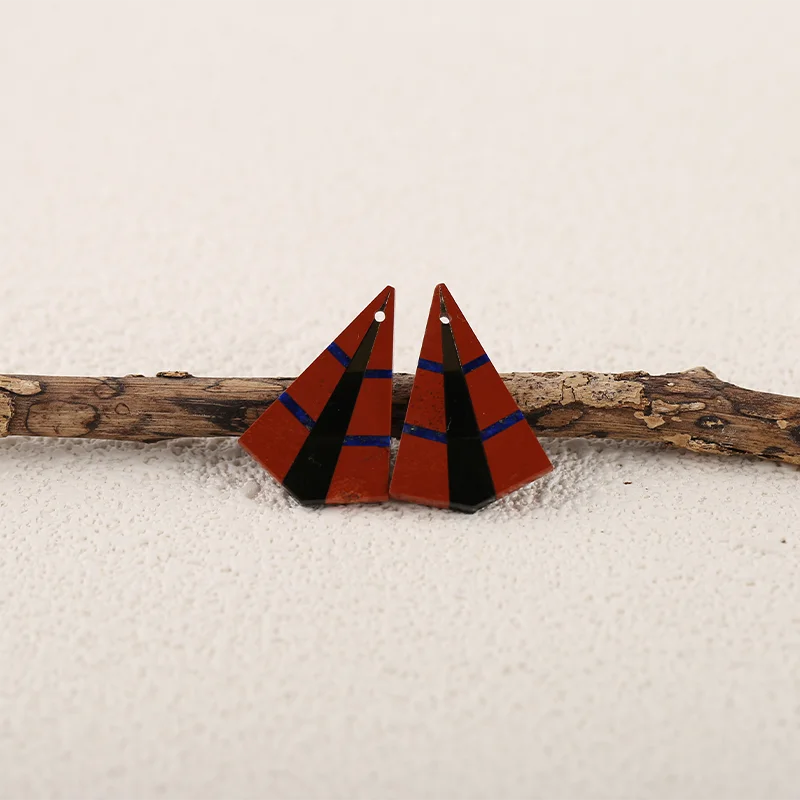 Handmade Jewelry Natural Stone Obsidian Red River Jasper Lapis Lazuli Intarsia Earring Bead 24x16x1mm 2.9g