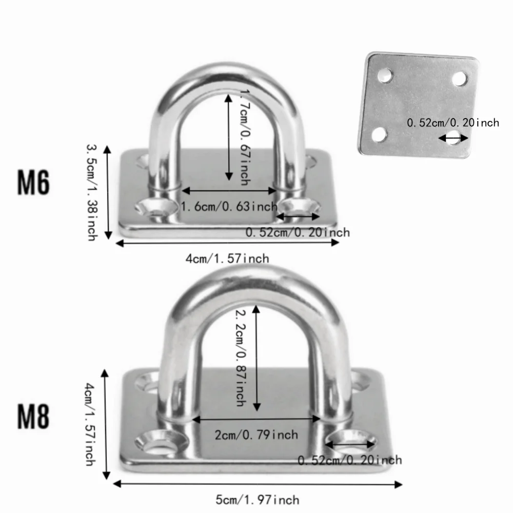 36pcs M6 M8 Pad Eye Plates Steel Material Exercise Bands Hook Wall Mount Hooks Hammock Hook Punch Bag Hook Marine Hardware Hooks