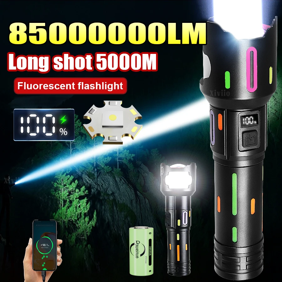 

НОВЫЙ 85000000LM светодиодные фонари высокой мощности, сильный свет, 5000 м, перезаряжаемый зум-фонарик, уличный фонарь для кемпинга, портативная лампа