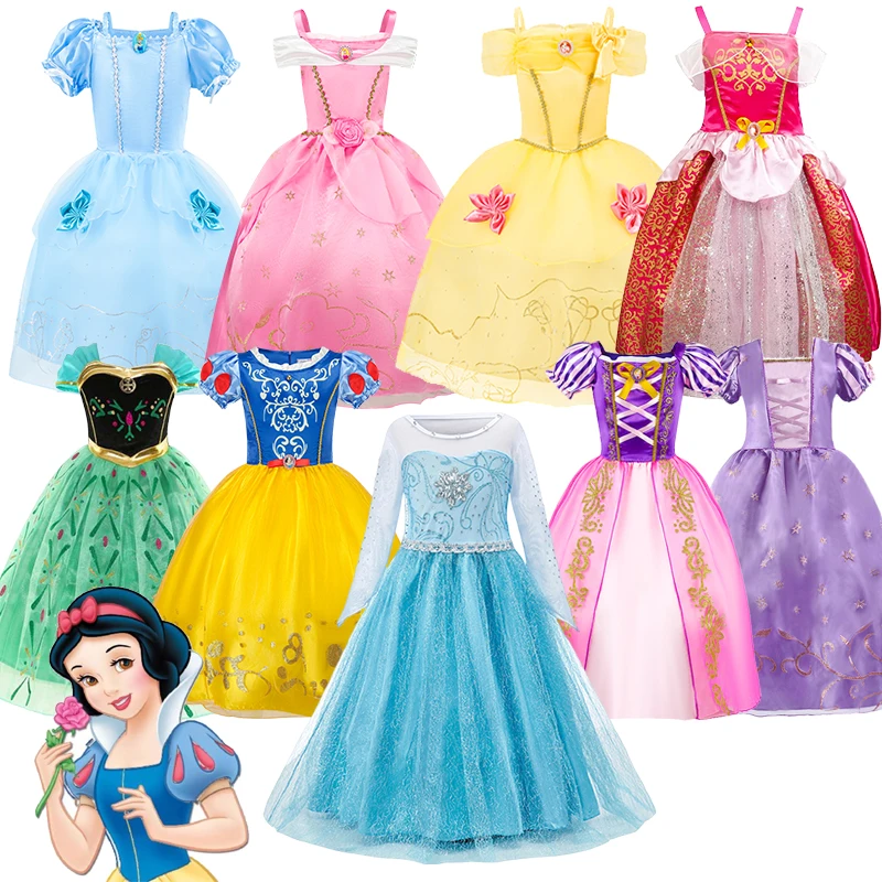 فستان ديزني برينسيس رابونزيل بيل سنو وايت للفتيات، زي ملكة الثلج إلسا، ملابس كرنفال للأطفال لأعياد الميلاد #1