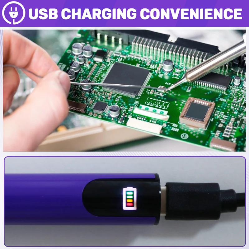 B62B USB 510 Thread Mini Soldering Iron Kit, 3 Gear Voltage Adjustable Electronic Welding Repair Pen with LED Display, Purple