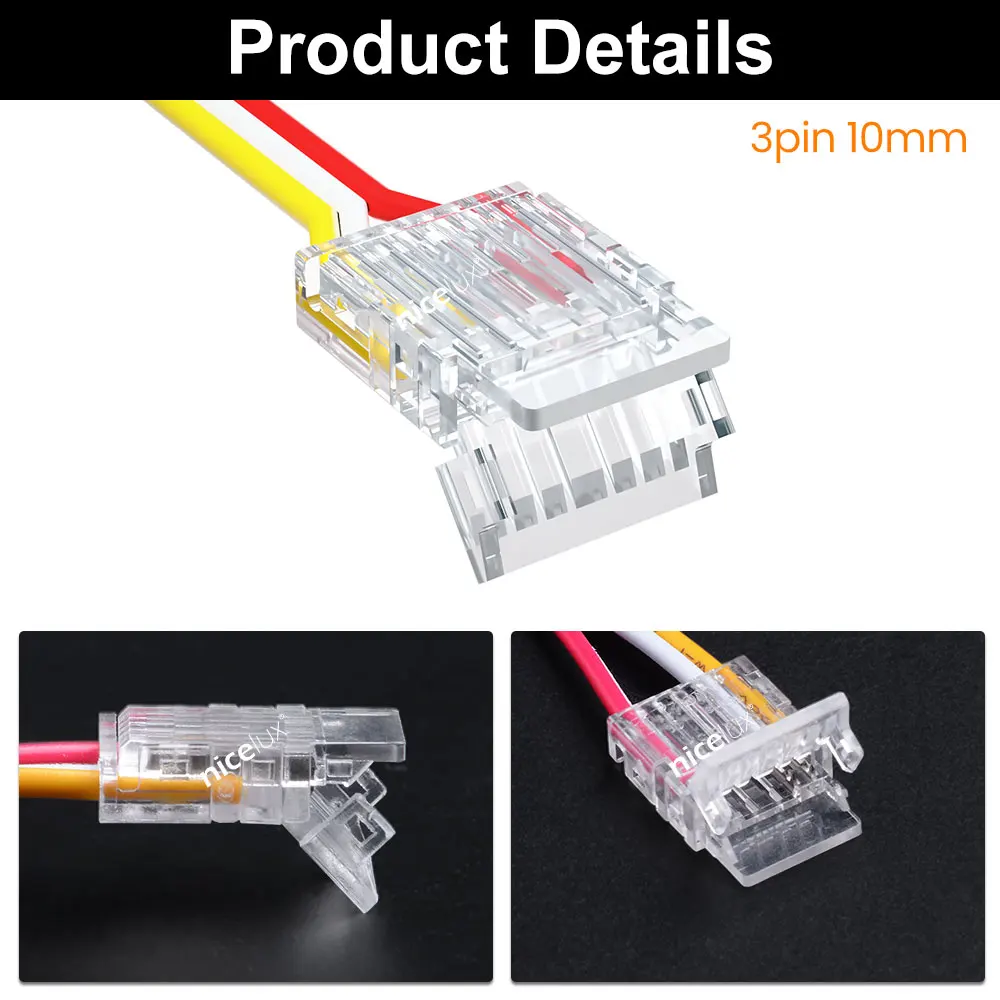 COB LED CCT Connector 3Pin 8/10/12mm Right Angle Corner Connectors For Dual Color LED Strip Lights 90 Degree L Shape Connection