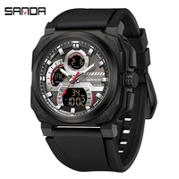 SANDA Luxury Men Digital Quartz Watches Multifunctional Waterproof Alarm Man Chronograph Wristwatch Fashion Square Sports Watch