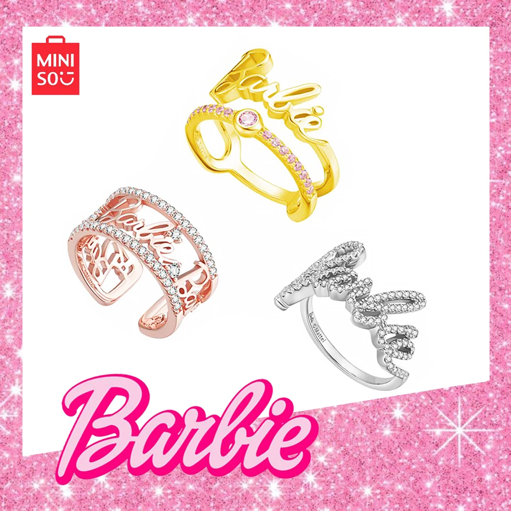 New MINISO Barbie Ring 925 Silver Rose Gold Broken Diamond Ring Jewelry Gifts Anime Couple Index Finger Tail Ring Versatile