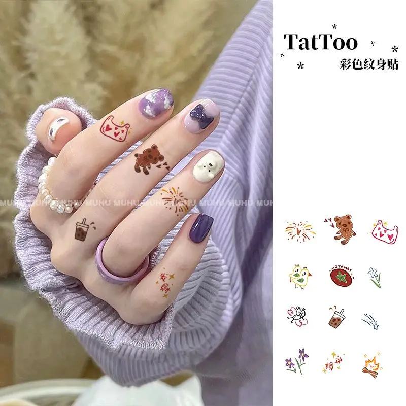 Temporary Tattoos Finger Waterproof Cartoon Cute Funny Colorful Tattoo Stickers Hotwife Art Festival Accessories Tatoo Wholesale