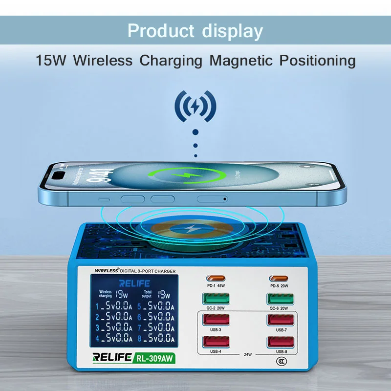 Imagem -02 - Relife-ferramenta de Carregamento Rápido sem Fio Magnético Carregador de Mesa Multifuncional Rl309aw Dual pd Qc3.0 ip hw Sam op vi mi mz