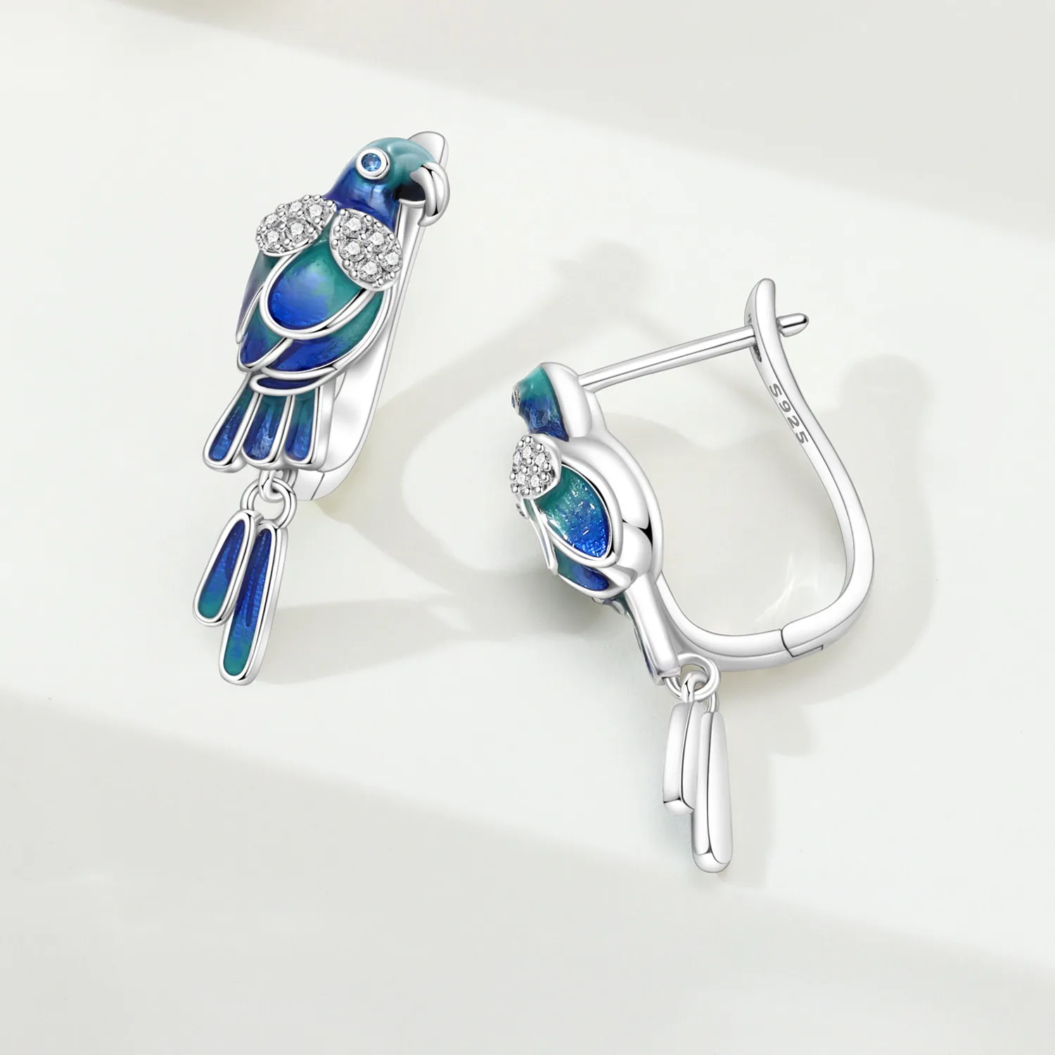 Cycuff 925 Sterling Silver Blue Green Parrot Bird Drop Earrings Women Earrings Charm Fashion Versatile Party Jewelry Gifts