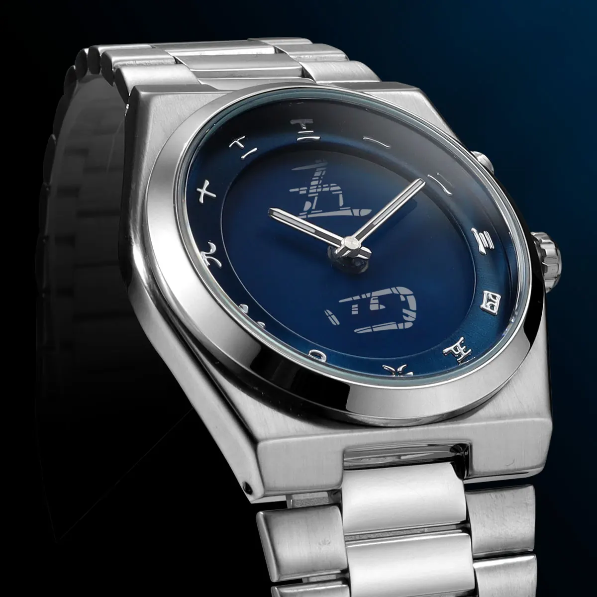 Men's Quartz Watch with Stainless Steel Band Chinese Character Markers Minimalist Design Water Resistant Wristwatch
