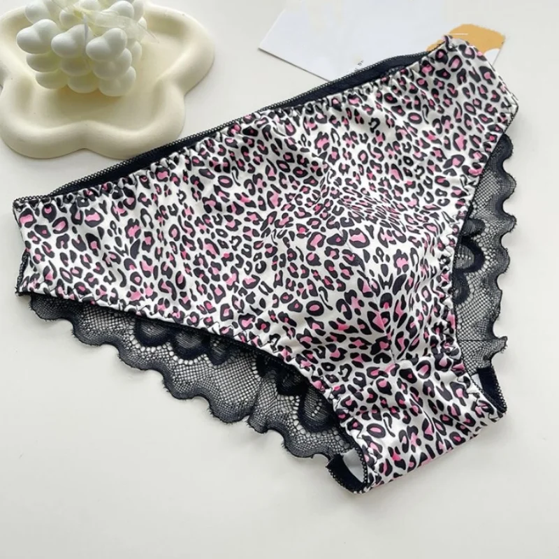 

Men's Leopard Print Mesh Triangle Panties Sissy Sexy Lace Ruffles underwear Silky Soft Convex Pouch Bikini Men's Briefs