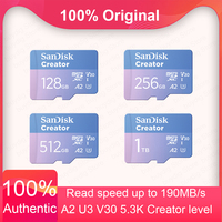Creator microSDXC UHS-I 128GB CARD V30 A2 Memory Card 256GB 512GB 1TB Micro SD Card Max 190Mb/s Flash TF Card for 4K drone GOPR