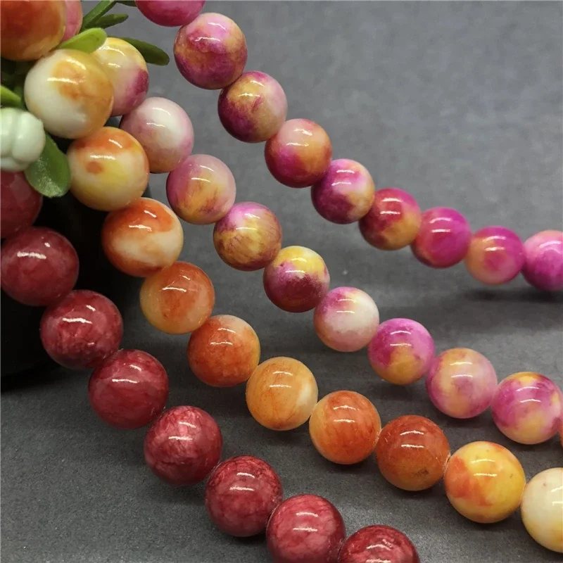 Red Yellow Persian Chalcedony Loose Beads Natural Gemstone Smooth Round Bead for Jewelry Making Charms Bracelets