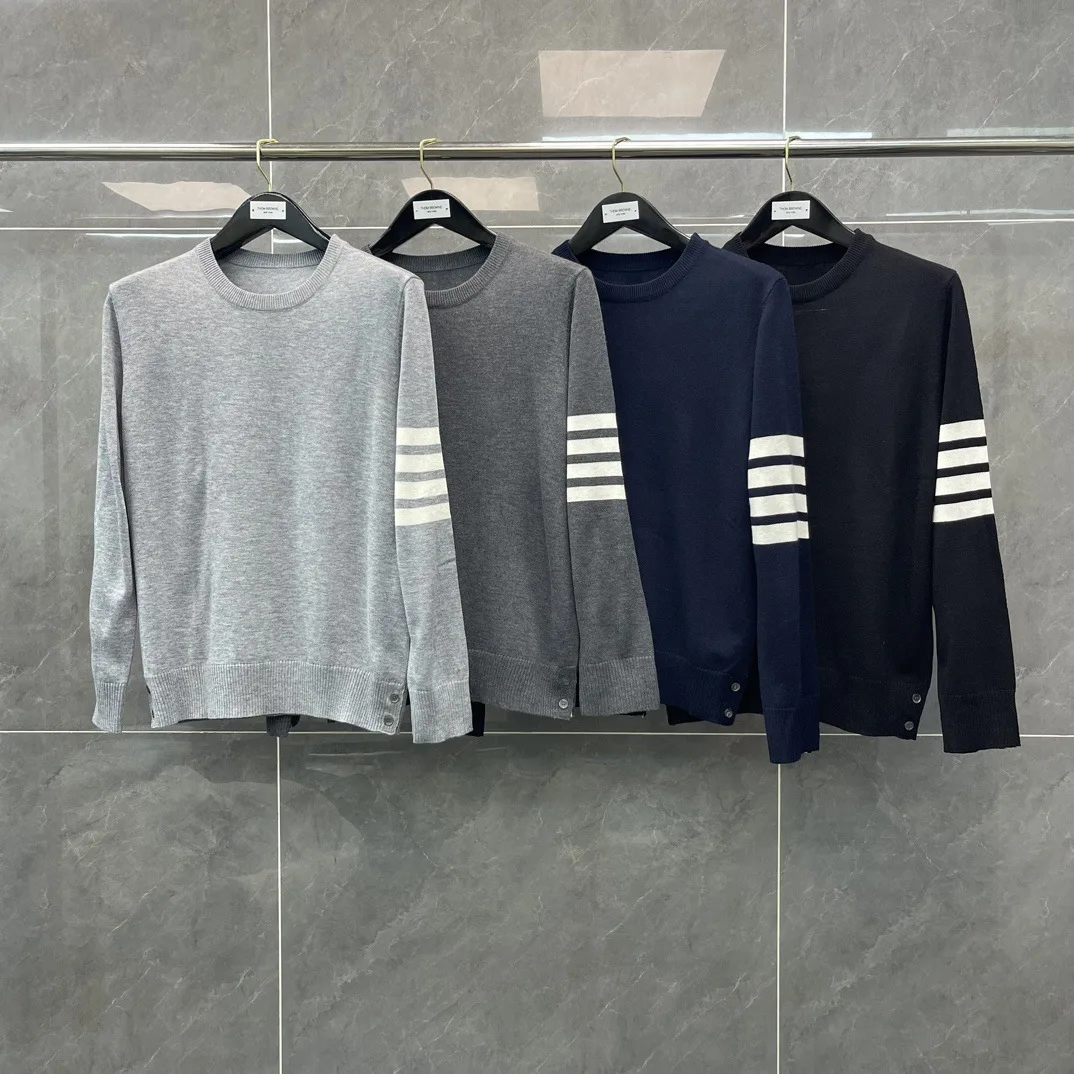 

Men's Knitted Wool Sweater round Ne Overhead Four Stripe Pattern Casual Wear Daily Look Youth Faion Long Sve Knitwear