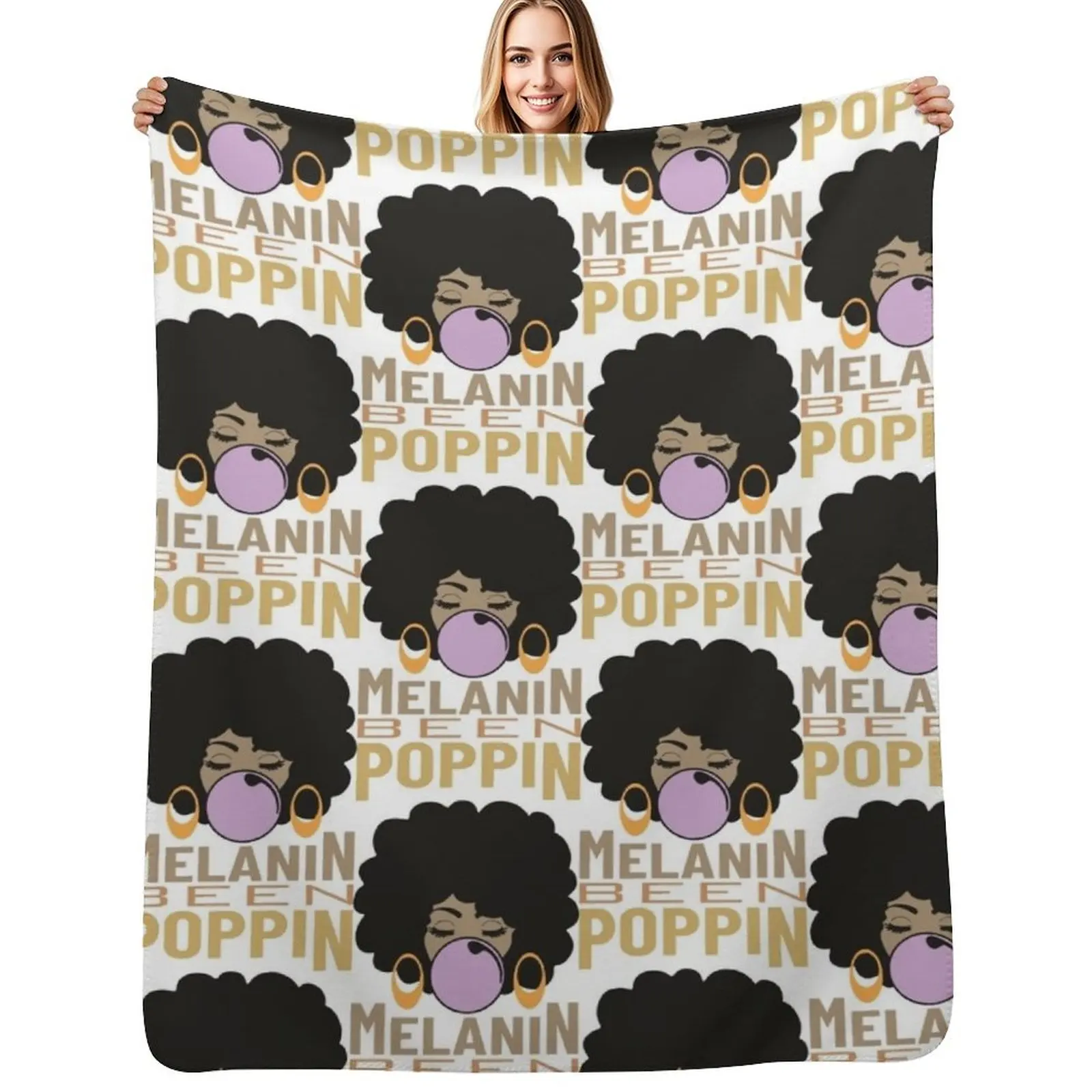 

Melanin Been Poppin, Melanin Afro Woman Shades Drippin Melanin Shirt, Poppin, Black Girl Magic Throw Blanket