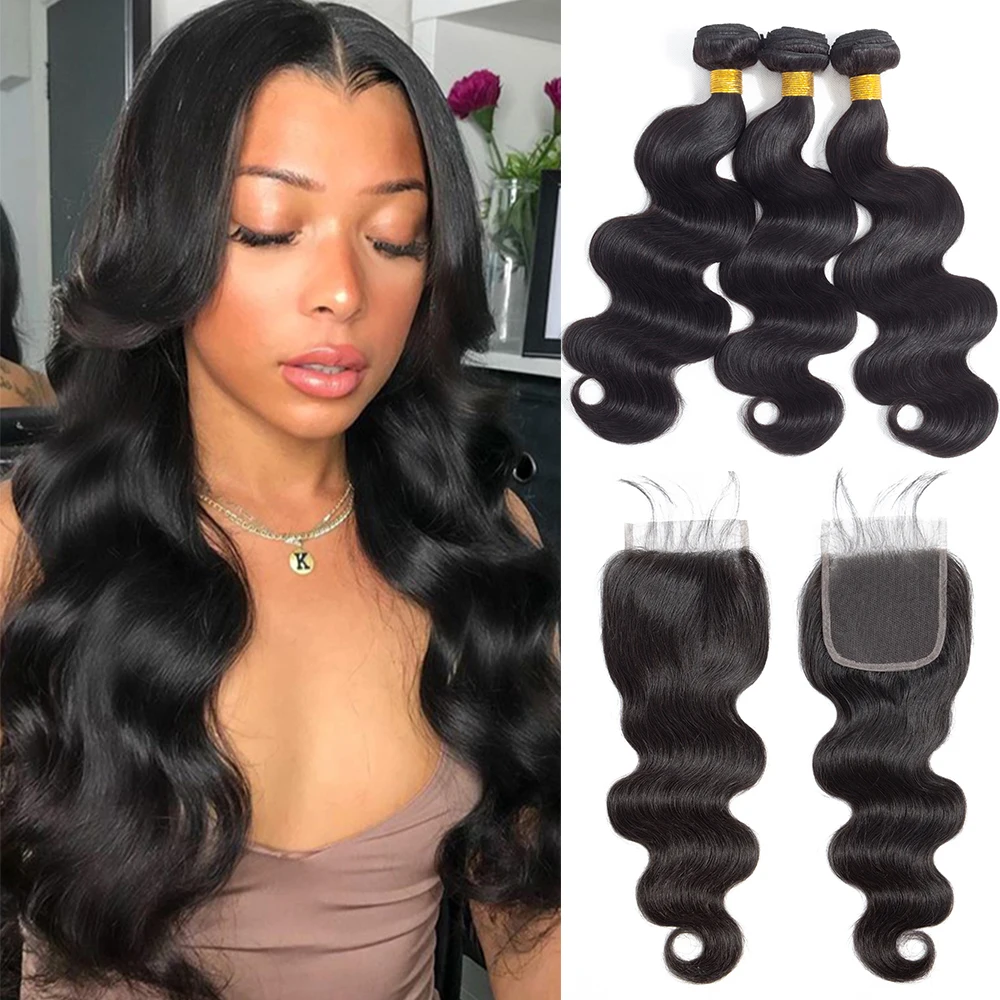 Body Wave Bundles With Closure Brazilian Hair Bundles With Frontal Human Hair Closure With Bundle Remy Hair Extension For Women