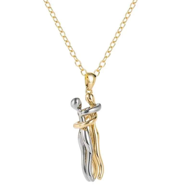 ANENJERY 316L Stainless Steel Couple Hug Pendant Necklace for Lover Anniversary Valentine\'s Day Wedding Classic Jewelry Gifts