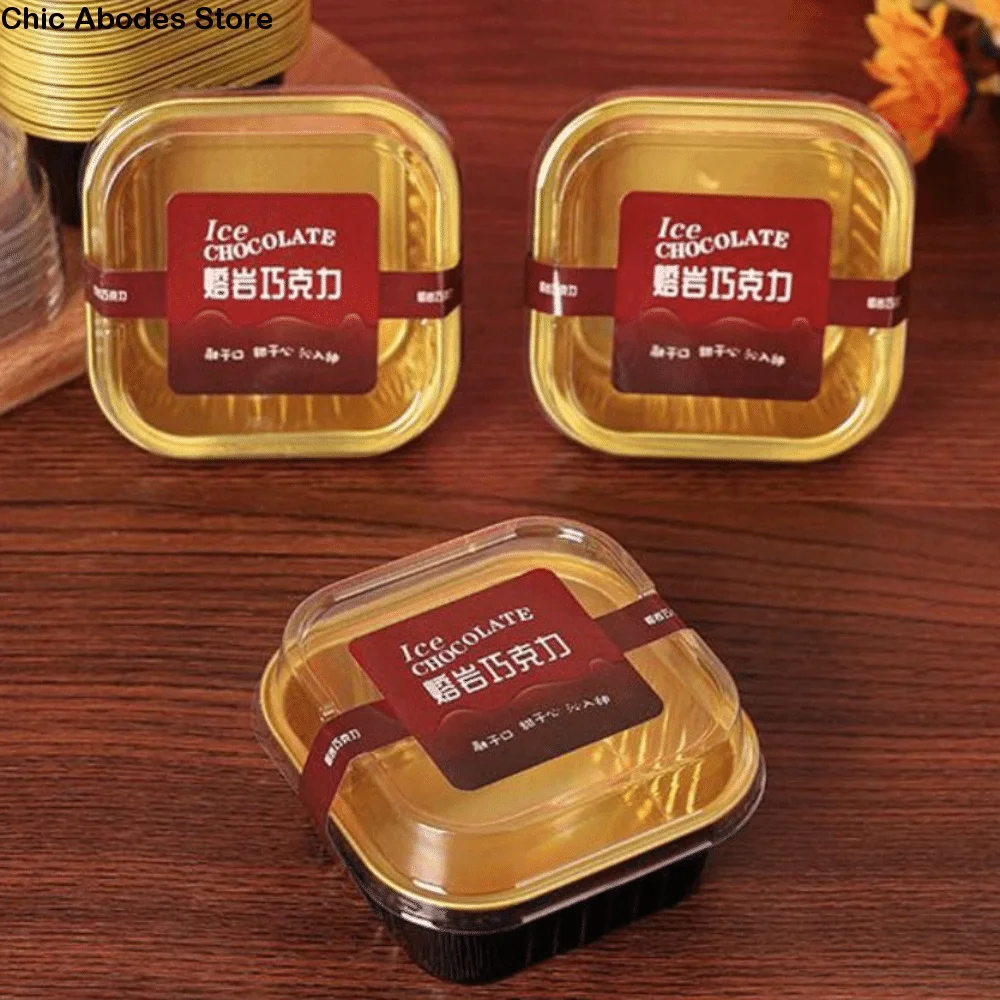 

with Transparent Lids Black Gold Cake Cups Aluminum Foil Oil-proof Dessert Packaging Boxes Eco-Friendly No Leakage for 100pcs