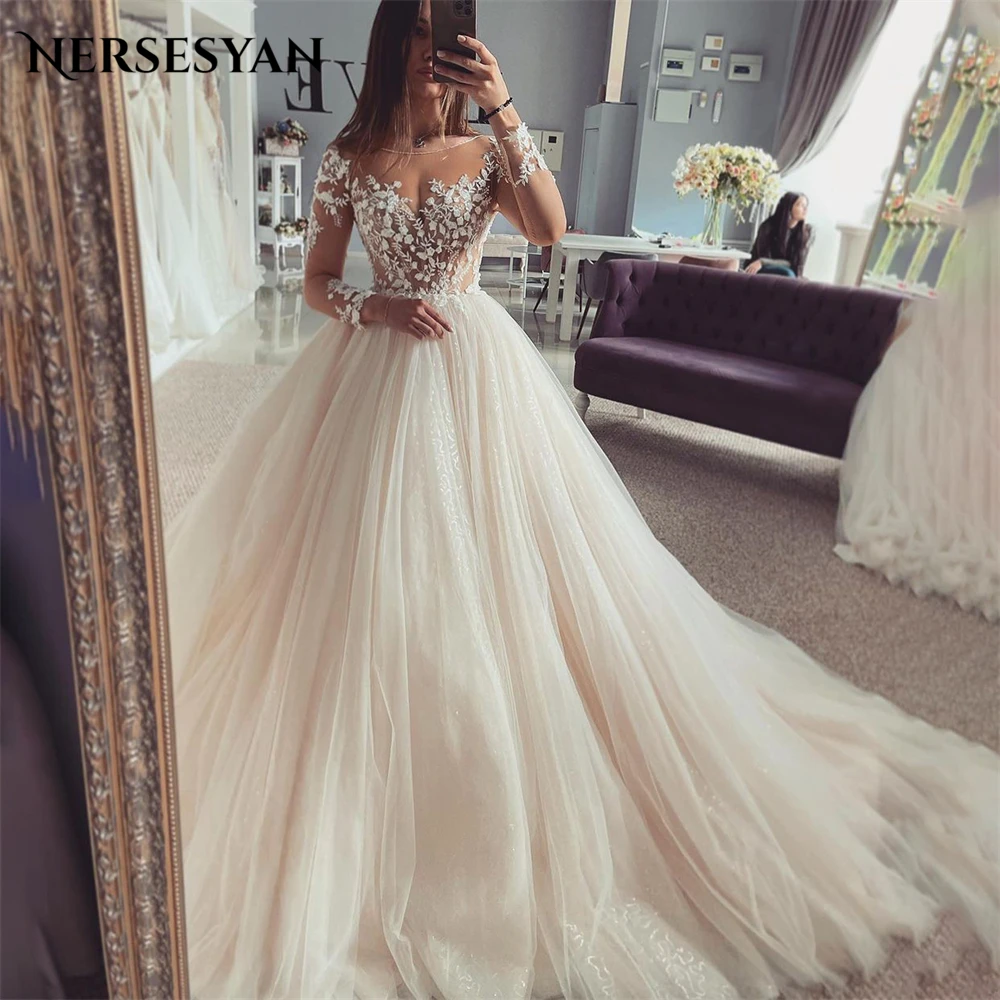 

Nersesyan Vintage Lace Wedding Dresses O-Neck Applqies Sleeves A-Line Bridal Gowns 2024 Flowers Princess Bride Dress Customized