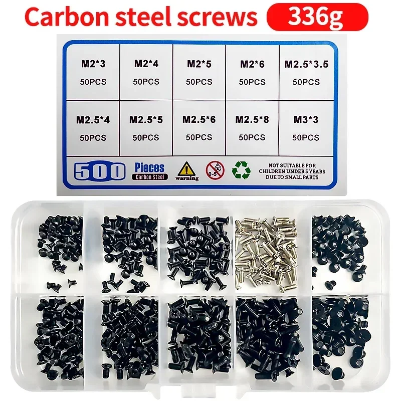 

500 Pcs Countersunk Flat Head Phillips Small Mini Screw Set M2 M2.5 M3 Carbon Steel Computer Notebook Laptop Screws Kit